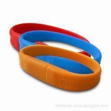 Silicone Bracelet USB Flash Drives with Logo Printing, Supports USB1.1 or 2.0 Devices
